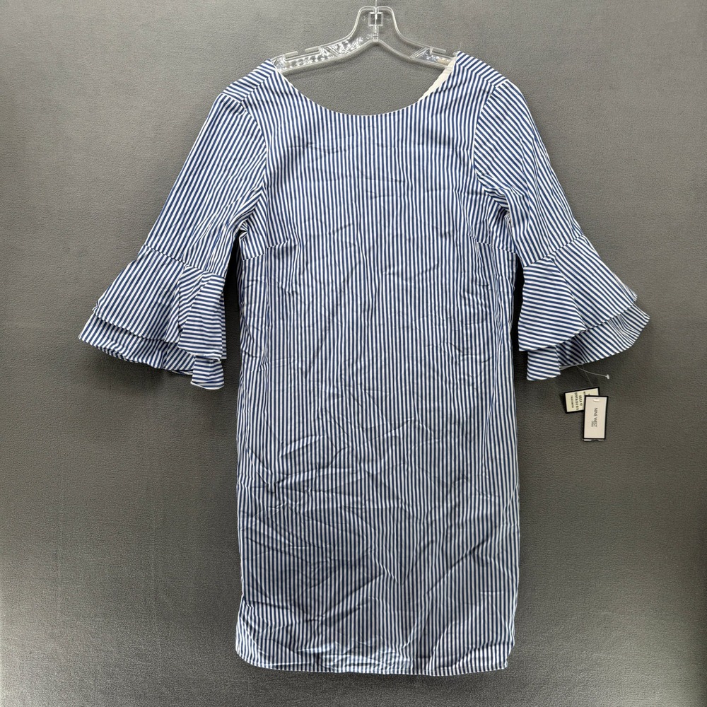Nine West Shift Dress Striped Bell Sleeve Women's 12 Royal Blue Lined